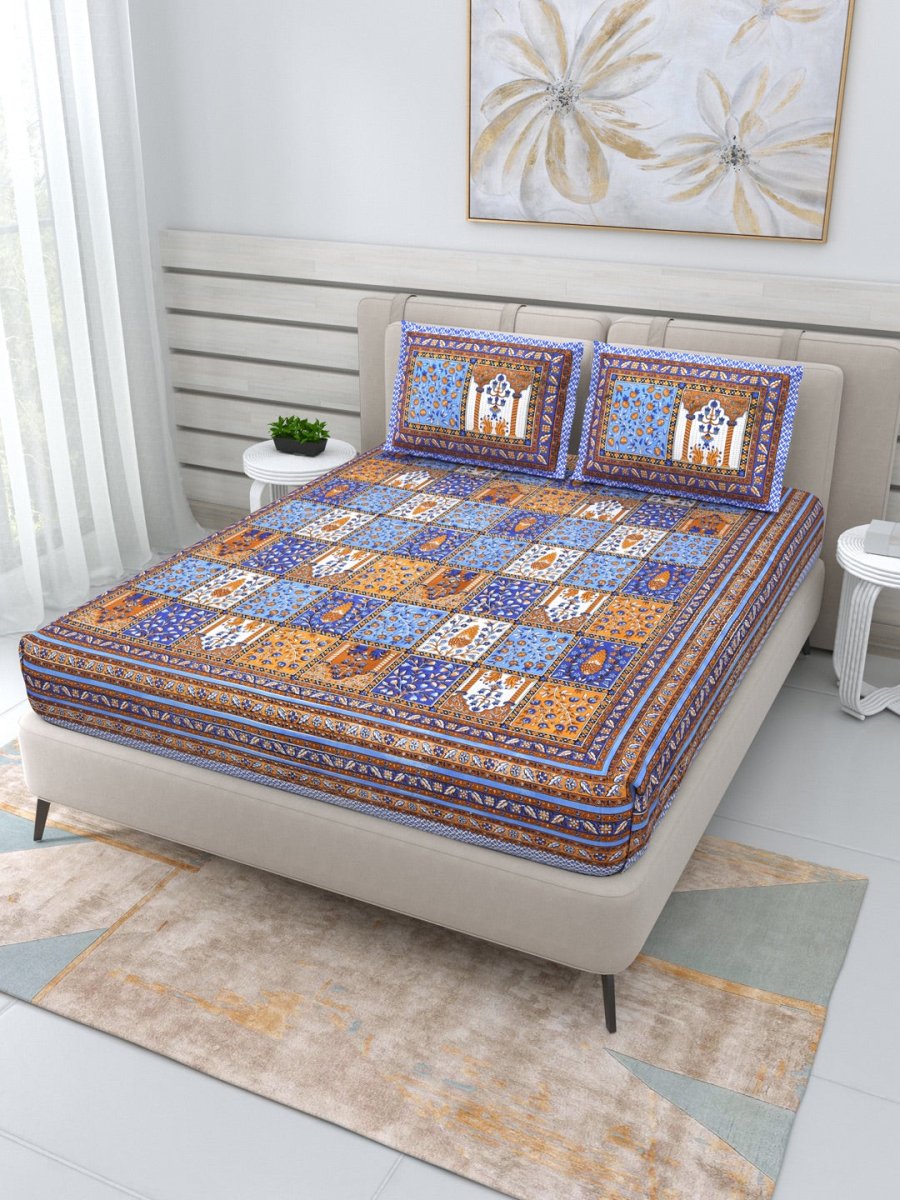 Jaipuri Hand Printed Queen Size Cotton Bedding Set - 611 | Verified Sustainable by Brown Living™