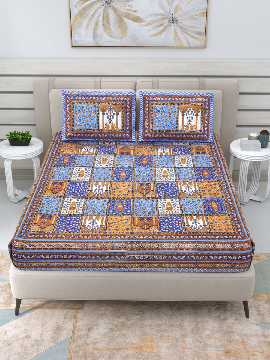 Jaipuri Hand Printed Queen Size Cotton Bedding Set - 611 | Verified Sustainable by Brown Living™