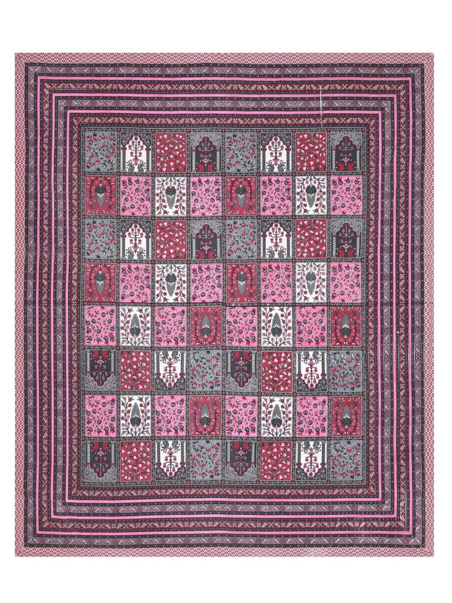 Jaipuri Hand Printed Queen Size Cotton Purple Bedding Set - 612 | Verified Sustainable by Brown Living™