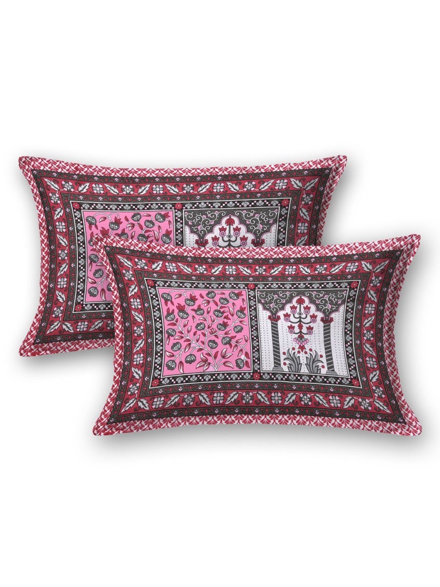 Jaipuri Hand Printed Queen Size Cotton Purple Bedding Set - 612 | Verified Sustainable by Brown Living™