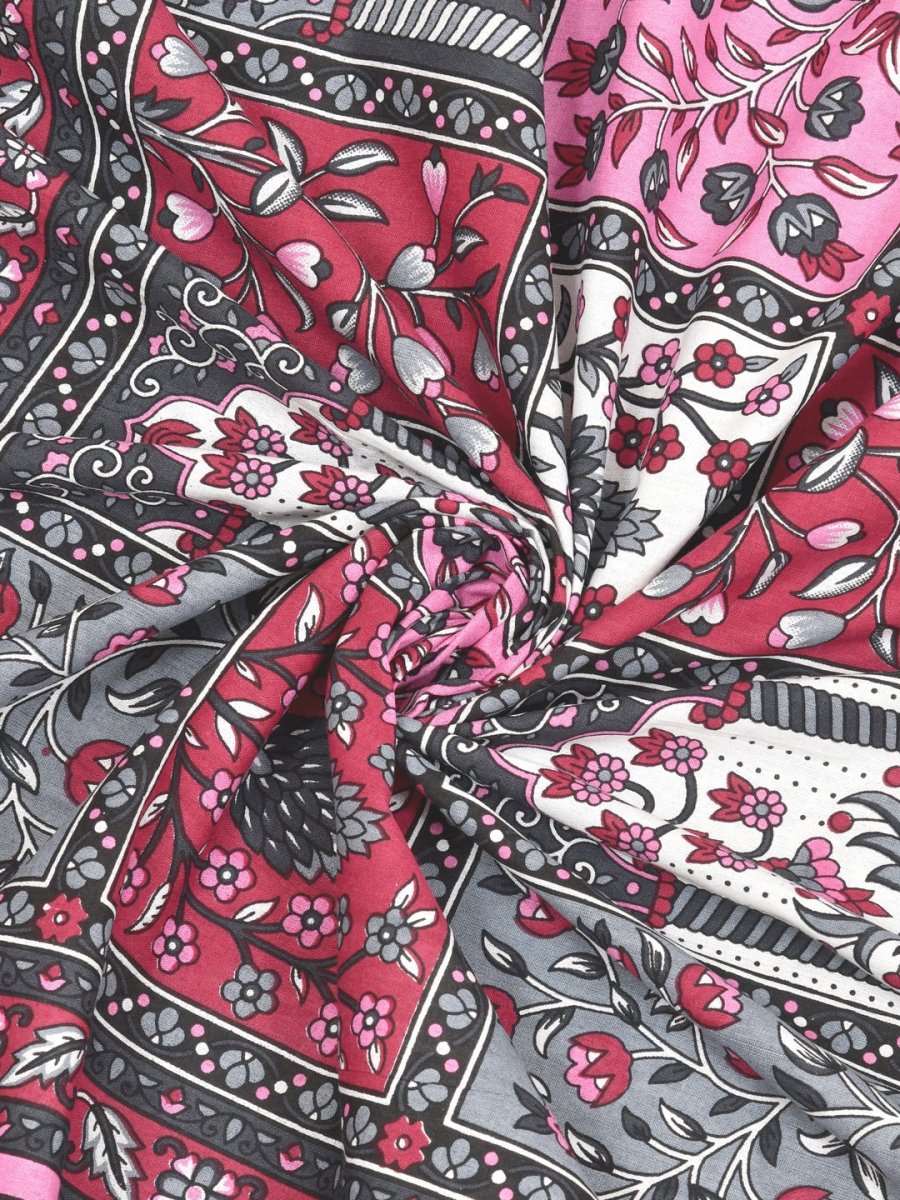 Jaipuri Hand Printed Queen Size Cotton Purple Bedding Set - 612 | Verified Sustainable by Brown Living™