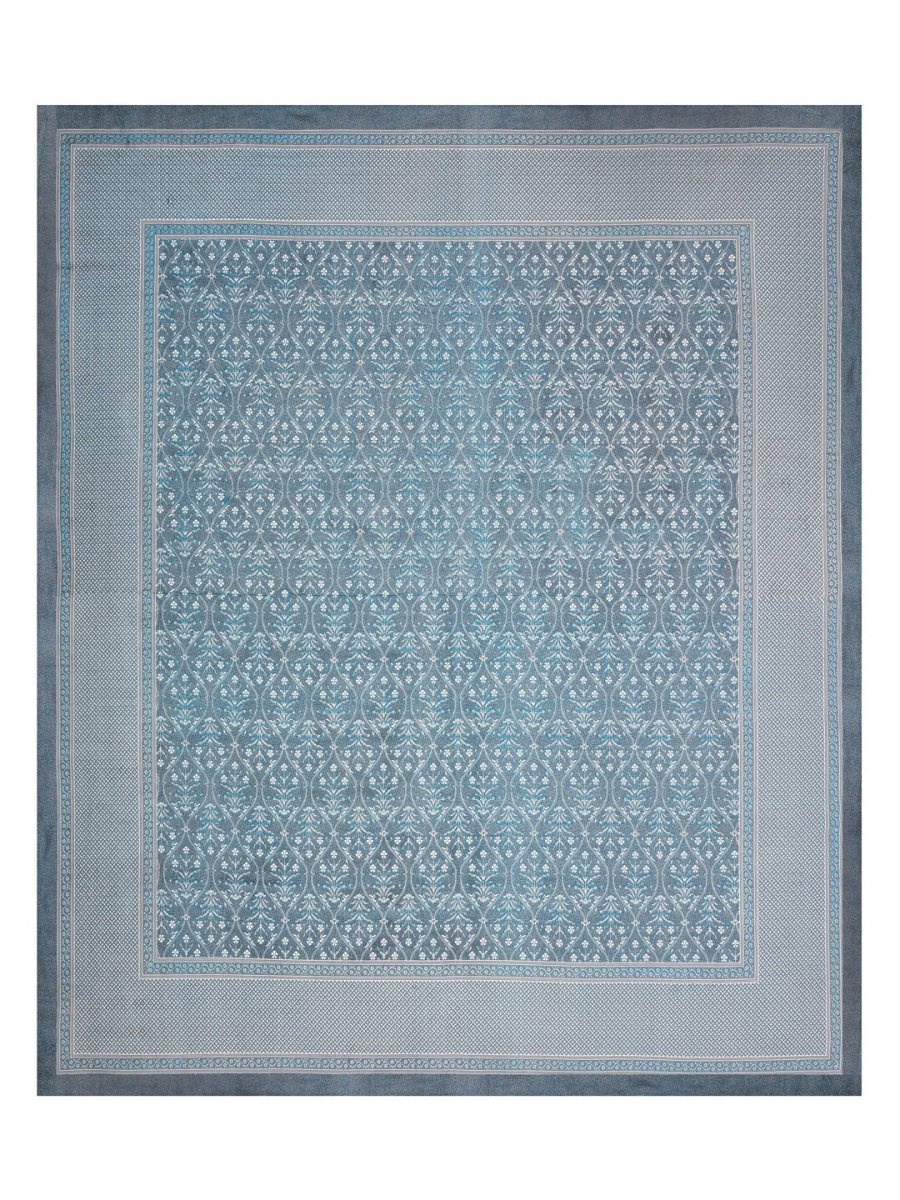 Jaipuri Hand Printed Queen Size Cotton Light Blue Bedding Set | Verified Sustainable by Brown Living™