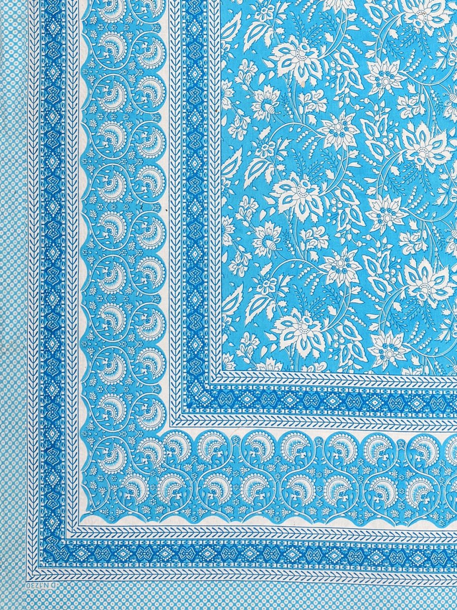 Jaipuri Hand Printed Queen Size Cotton Blue Bedding Set | Verified Sustainable by Brown Living™
