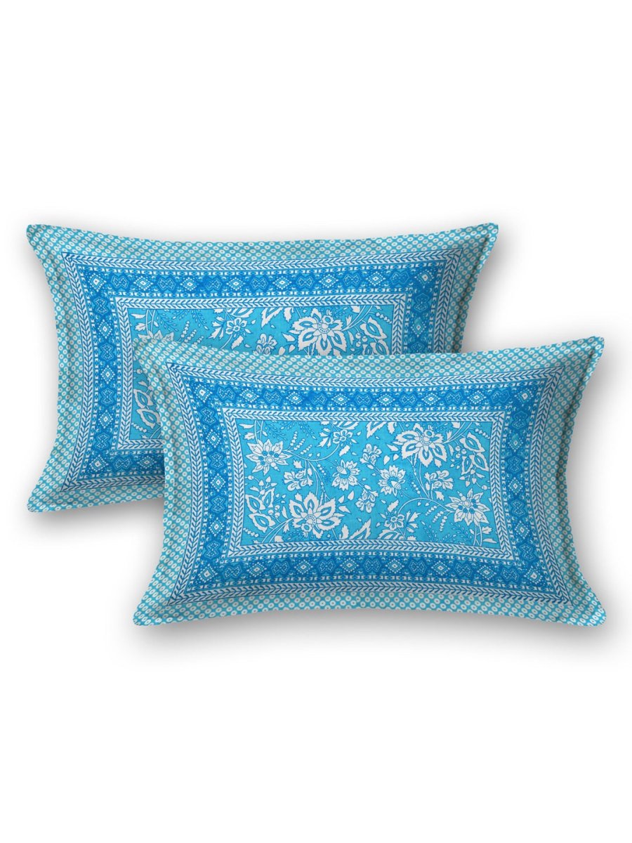 Jaipuri Hand Printed Queen Size Cotton Blue Bedding Set | Verified Sustainable by Brown Living™