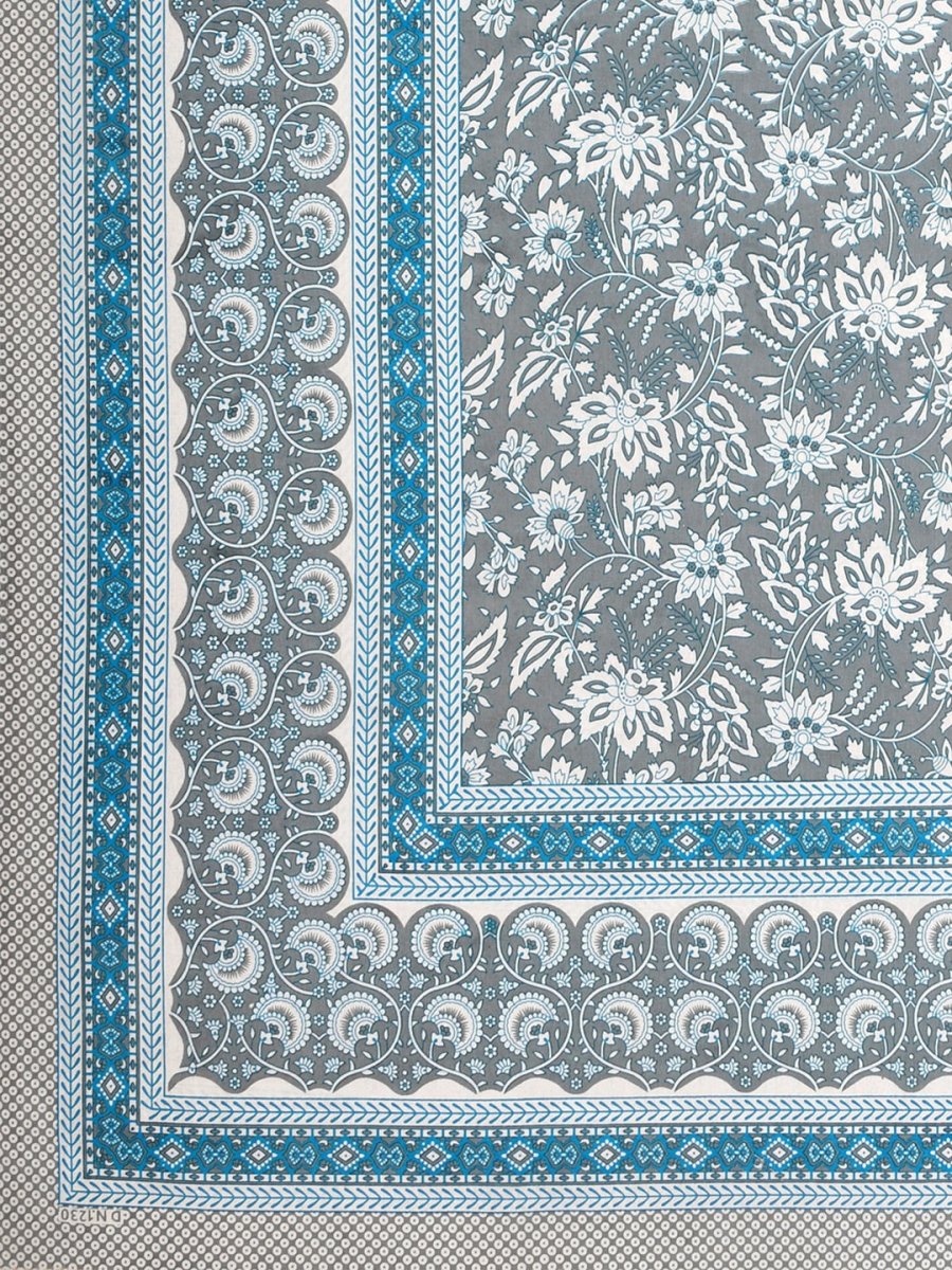 Jaipuri Hand Printed Queen Size Cotton Blue Bedding Set | Verified Sustainable by Brown Living™