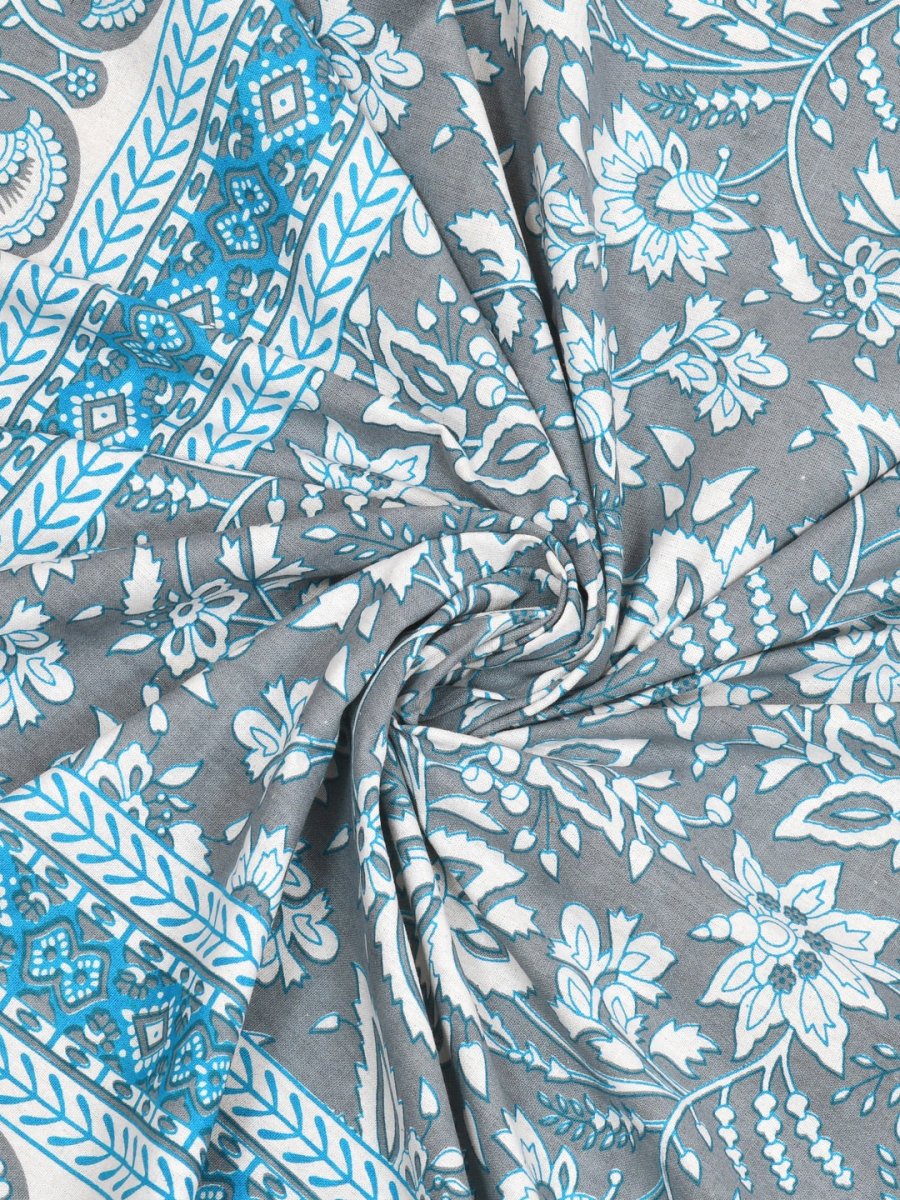 Jaipuri Hand Printed Queen Size Cotton Blue Bedding Set | Verified Sustainable by Brown Living™