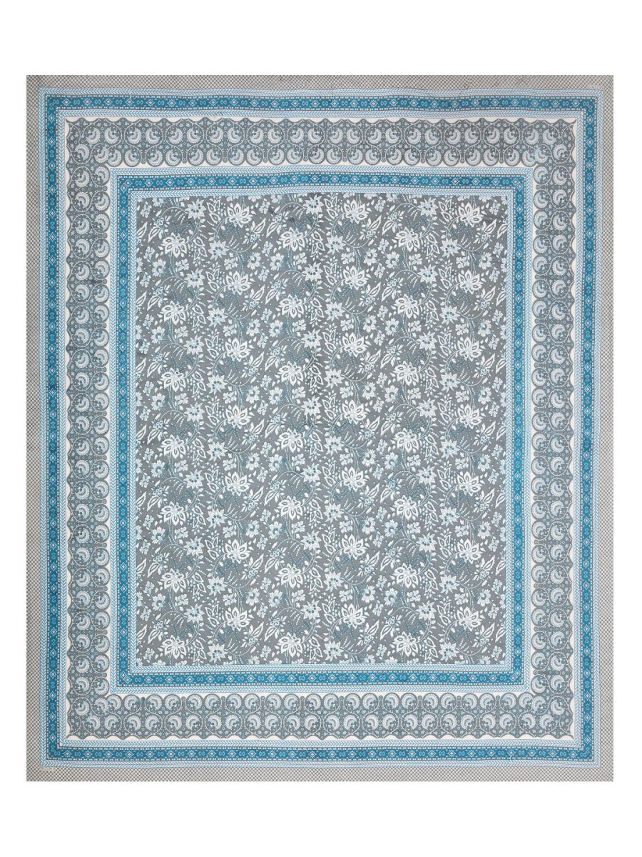 Jaipuri Hand Printed Queen Size Cotton Blue Bedding Set | Verified Sustainable by Brown Living™