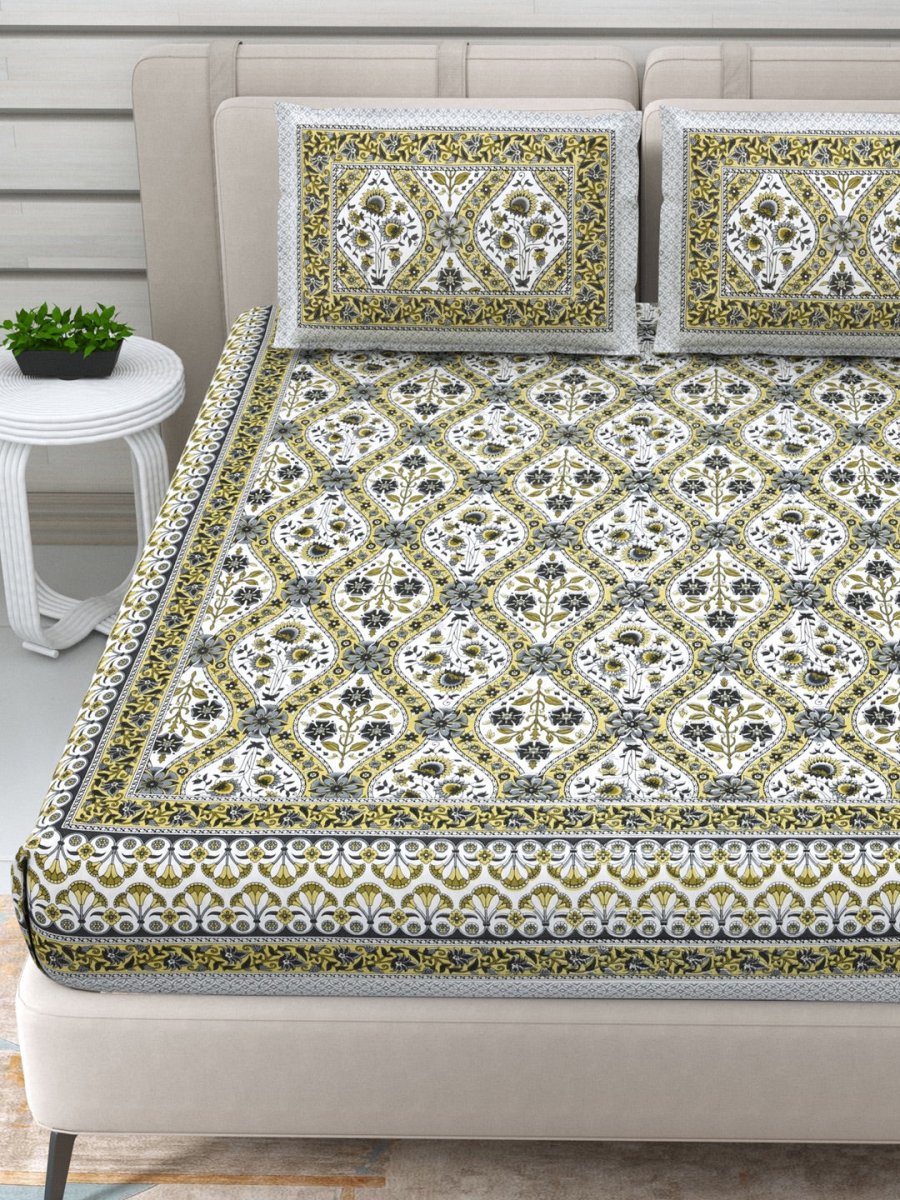 Jaipuri Hand Printed Queen Size Cotton Bedding Set - 630 | Verified Sustainable by Brown Living™