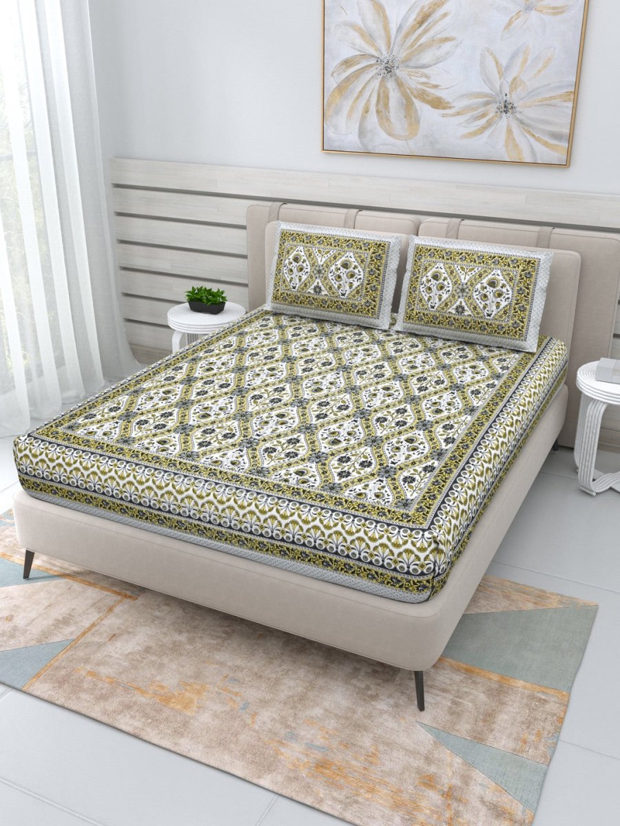 Jaipuri Hand Printed Queen Size Cotton Bedding Set - 630 | Verified Sustainable by Brown Living™