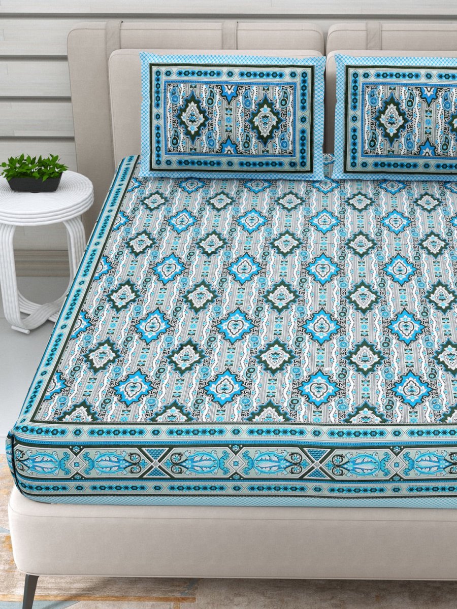 Jaipuri Hand Printed Queen Size Cotton Bedding Set - 631 | Verified Sustainable by Brown Living™