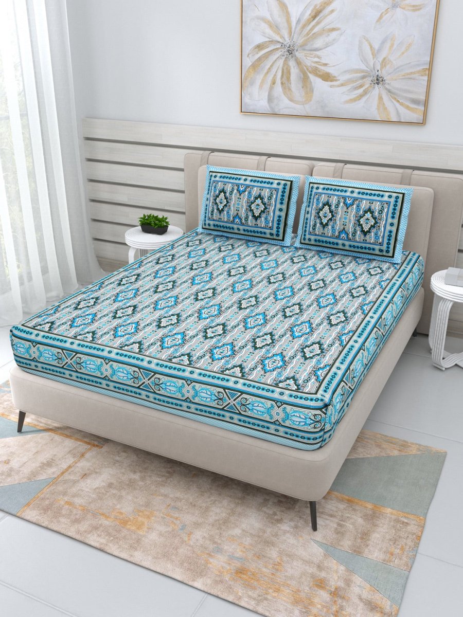 Jaipuri Hand Printed Queen Size Cotton Bedding Set - 631 | Verified Sustainable by Brown Living™