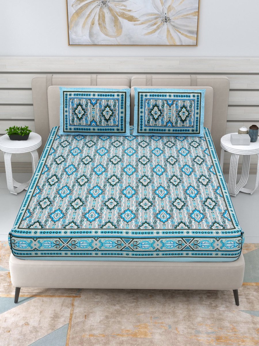 Jaipuri Hand Printed Queen Size Cotton Bedding Set - 631 | Verified Sustainable by Brown Living™