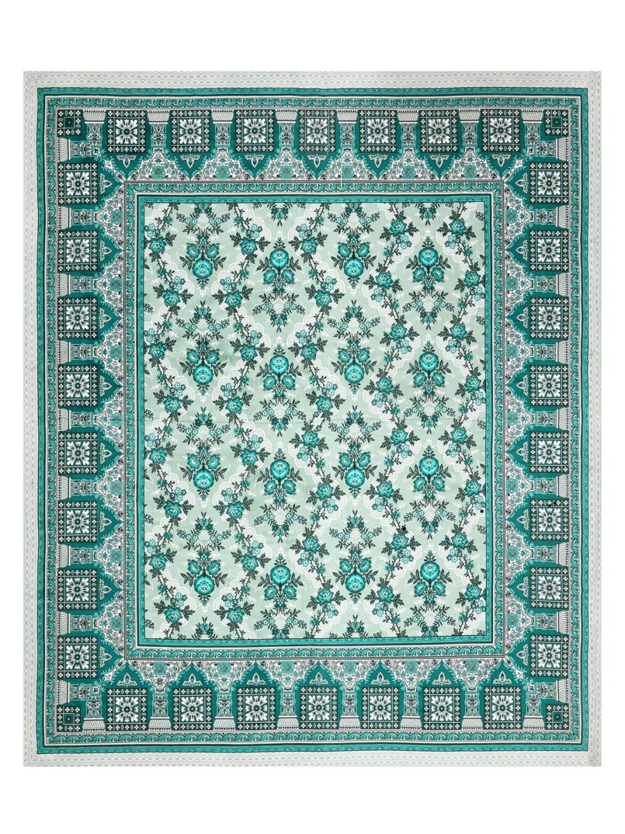 Jaipuri Hand Printed Queen Size Cotton Bedding Set - Green – Bed Linens by Patricko available on Brown Living™. . SKU: PP - 659. Img 2.