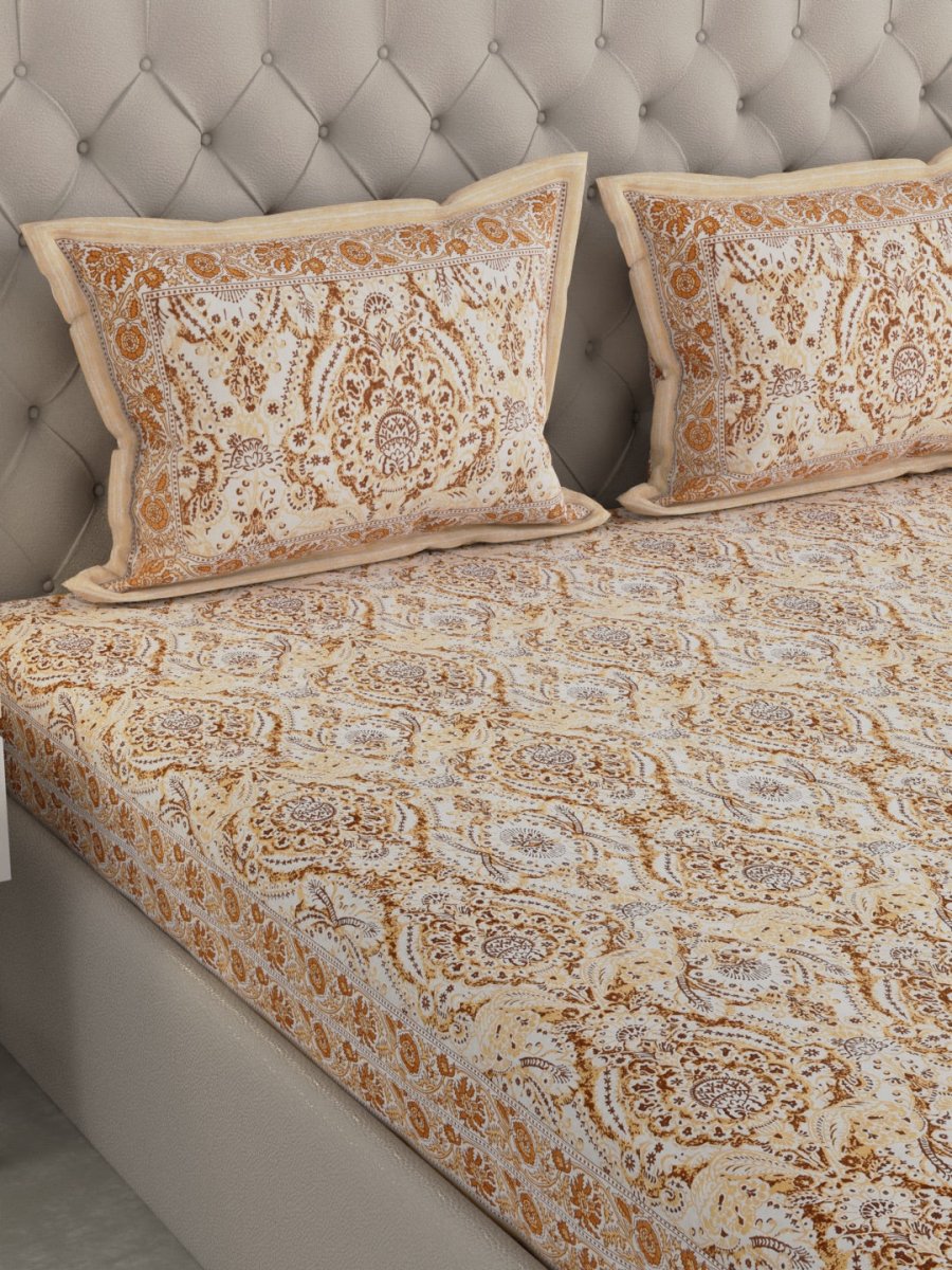 Jaipuri Print King Size Pure Cotton Bedsheet with Pillow Covers | Verified Sustainable by Brown Living™