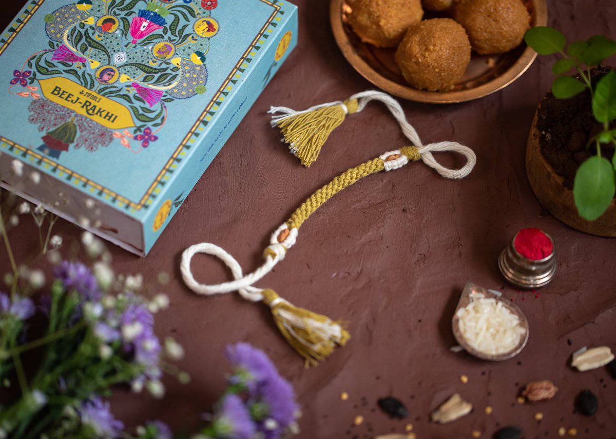 Jute - Eco - friendly Plantable Rakhi embedded with seeds – Rakhi on Brown Living™. SKU: 172 - 08470 - 21FO - 301. Img 3.