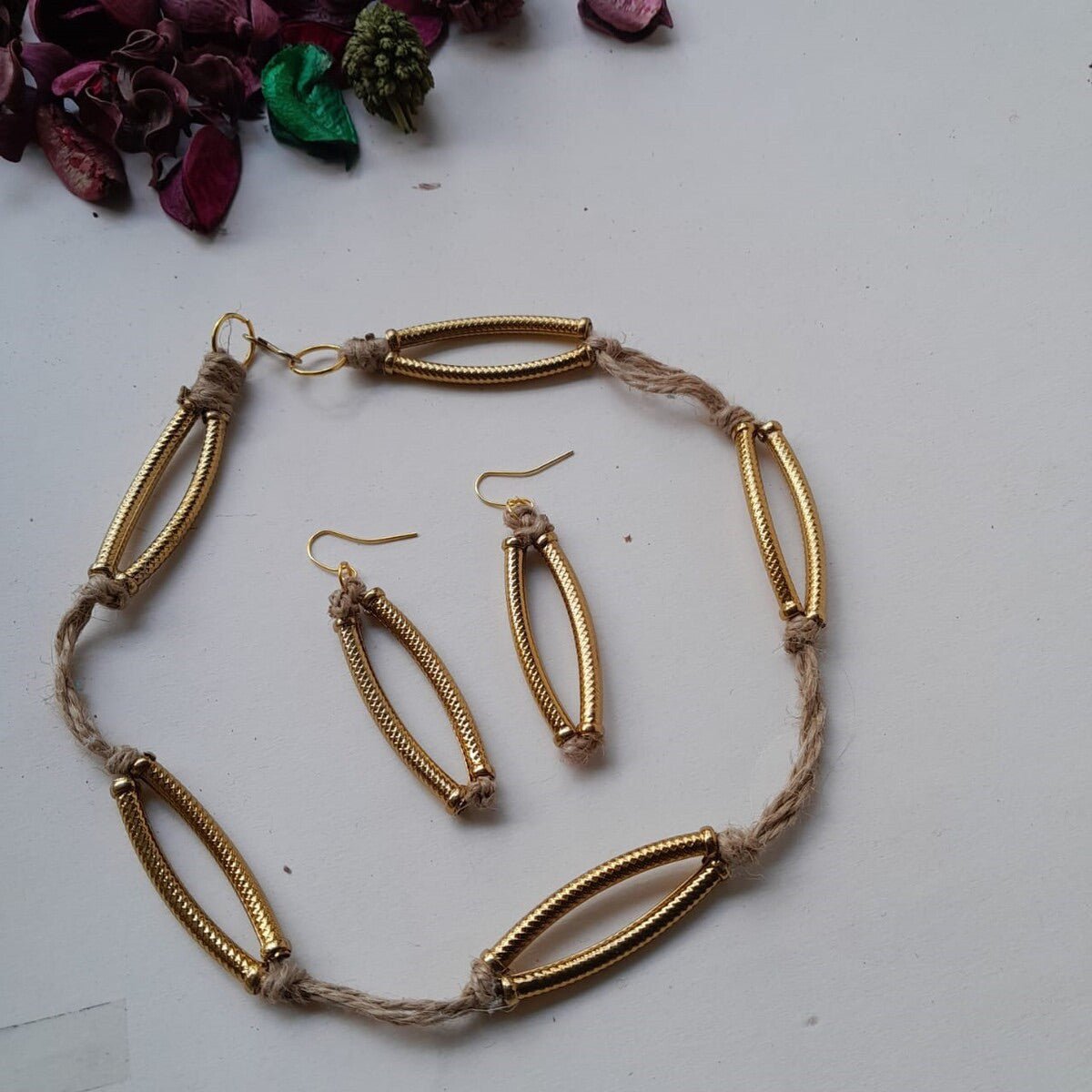 Jute Short Hoop Necklace Set | Verified Sustainable by Brown Living™