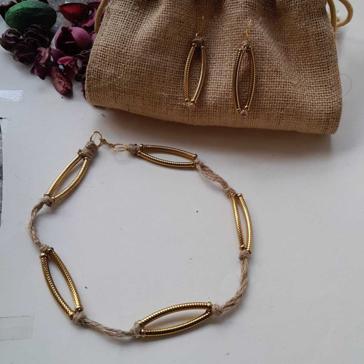 Jute Short Hoop Necklace Set | Verified Sustainable by Brown Living™