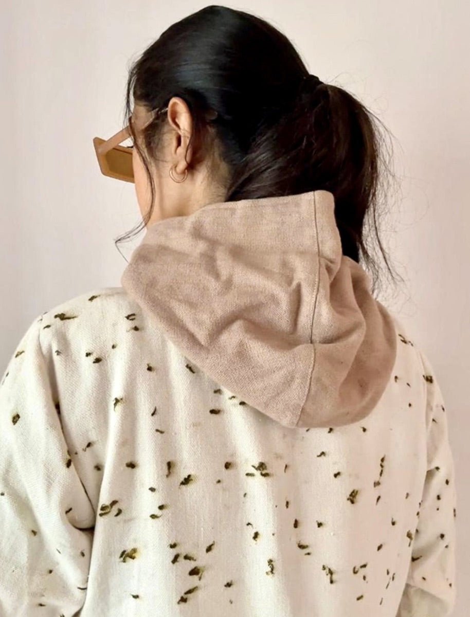 Handloom Cotton Shrug Natural Dye & Eco Printed with Flower Petals – Womens Jacket on Brown Living™. SKU: pH109_24BL8452. Img 6.