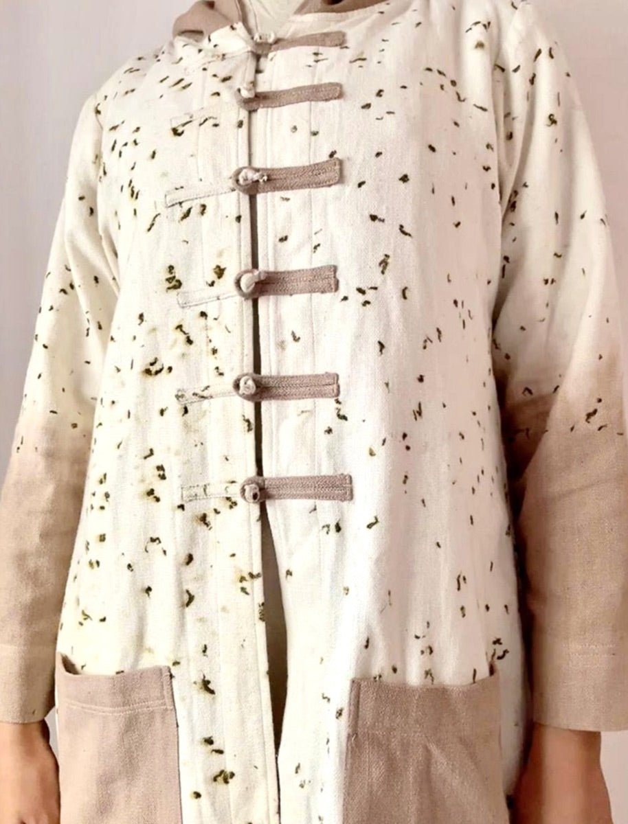 Handloom Cotton Shrug Natural Dye & Eco Printed with Flower Petals – Womens Jacket on Brown Living™. SKU: pH109_24BL8452. Img 2.