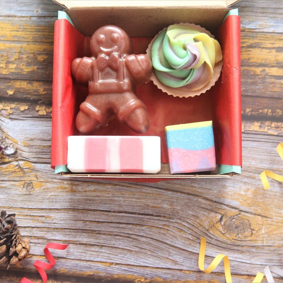 Kids Combo Bath Gift Set with Ginger Bread Man, Cupcake, Candy cane, Mini Rainbow soap | Verified Sustainable by Brown Living™