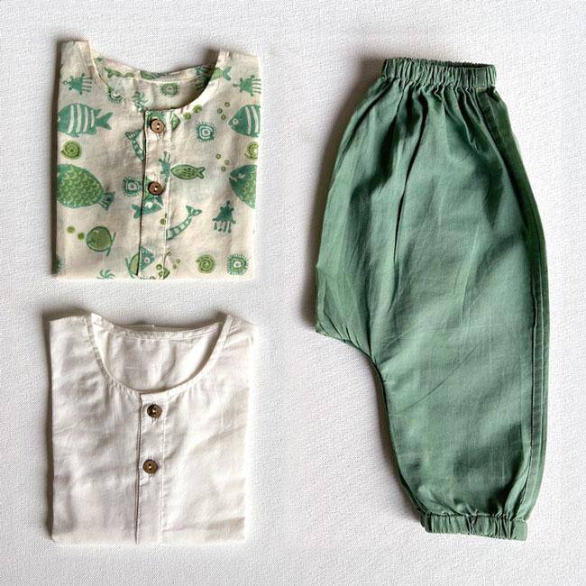 Koi Bag - Koi Mint And White Kurta with Mint Pants – Kids Daywear Sets on Brown Living™. SKU: 186 - 06149 - KOI - WHT - KURPJ1. Img 1.