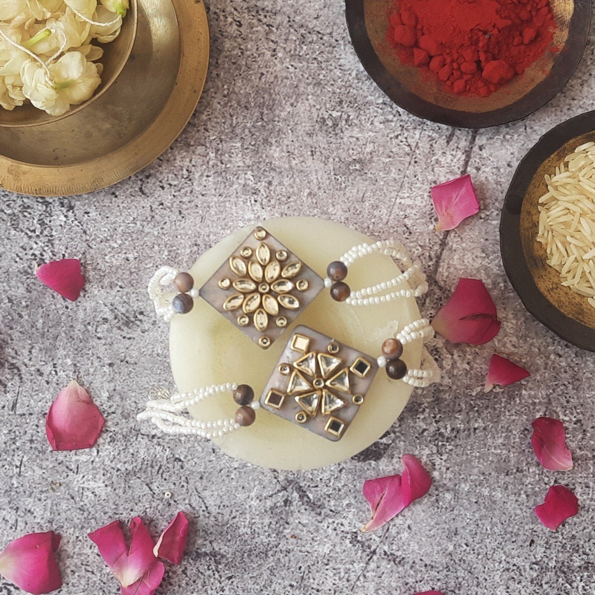 Kundan Rakhi On Mother Of Pearl | Verified Sustainable by Brown Living™