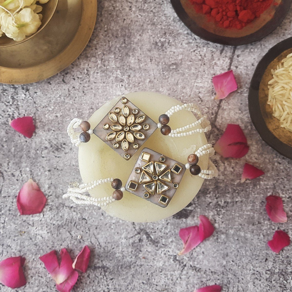 Kundan Rakhi On Mother Of Pearl | Verified Sustainable by Brown Living™