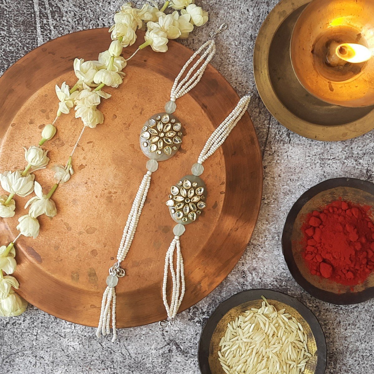 Kundan Rakhi On Semi Precious Stone | Verified Sustainable by Brown Living™