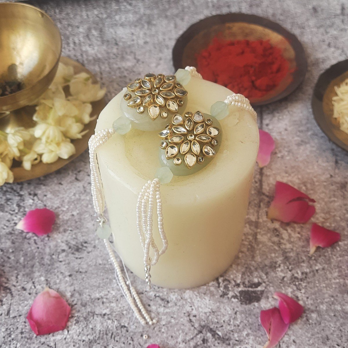 Kundan Rakhi On Semi Precious Stone | Verified Sustainable by Brown Living™