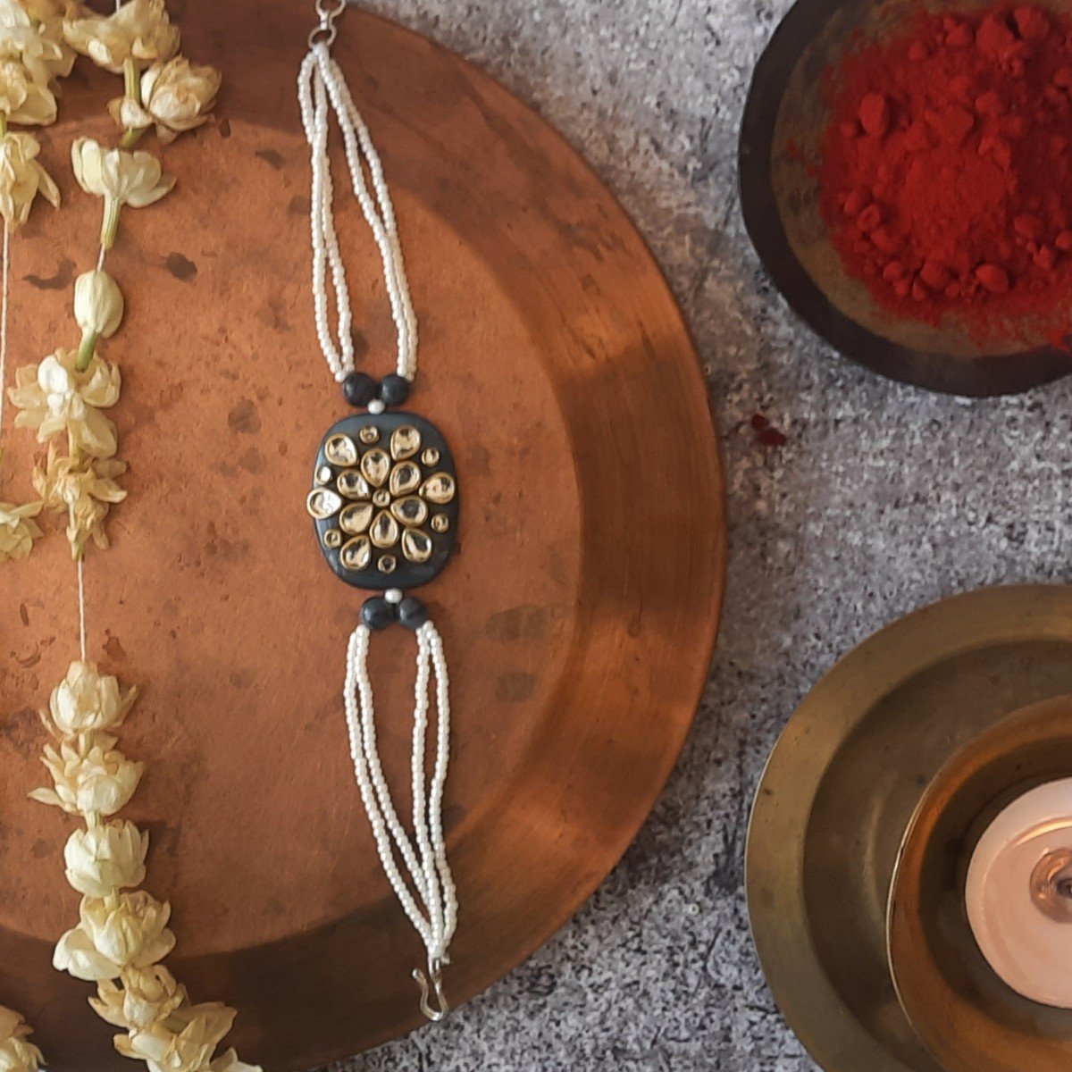 Kundan rakhi on semi - precious stone | Verified Sustainable by Brown Living™
