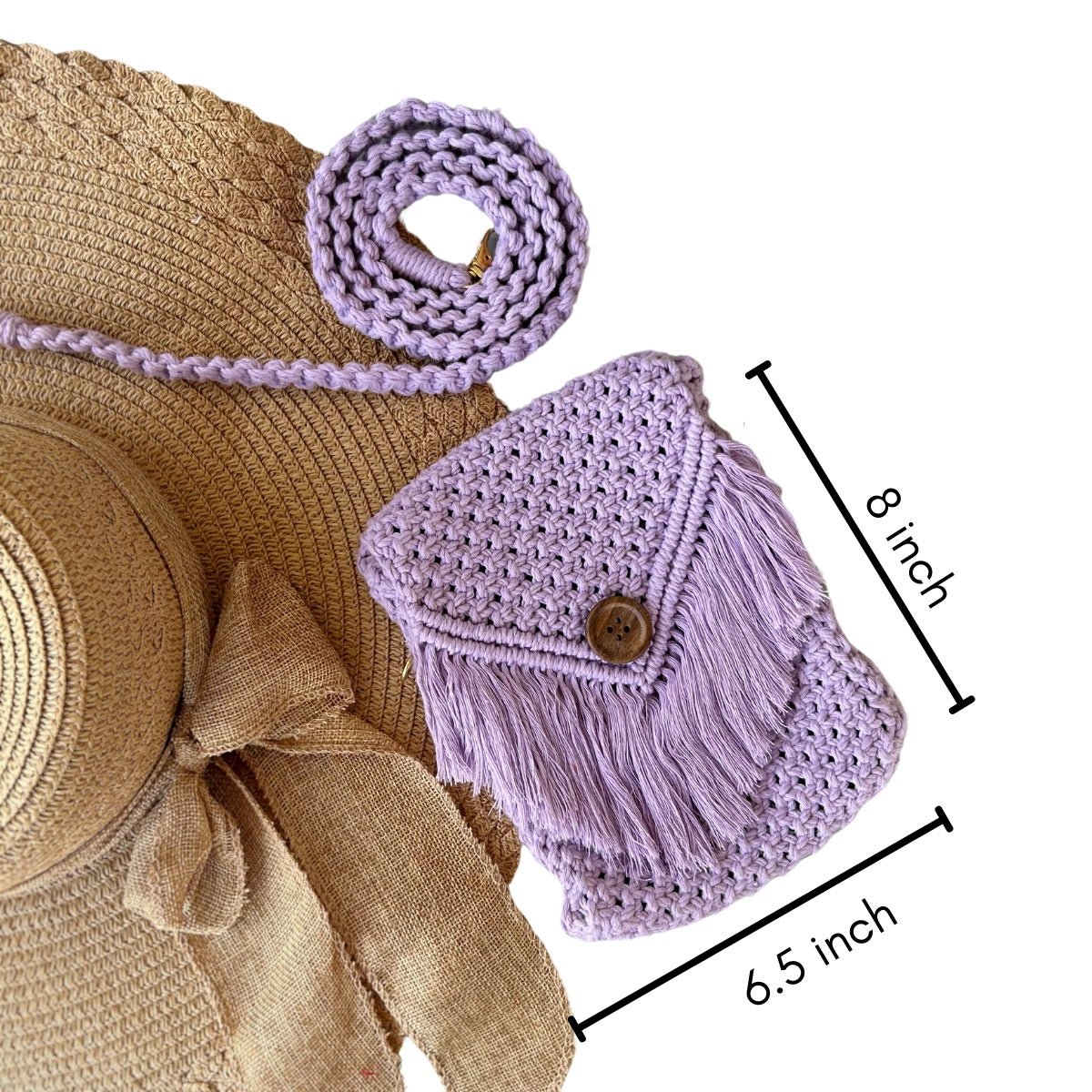 Lavender Macrame Mobile Sling Bag – Womens Handbag on Brown Living™. SKU: SAR025. Img 5.
