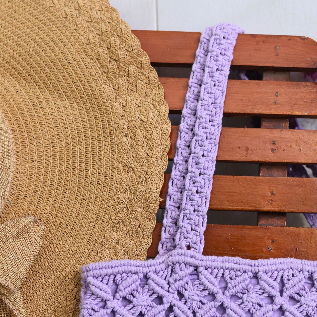 Lavender Macrame Tote Bag – Tote Bag on Brown Living™. SKU: SAR011. Img 4.