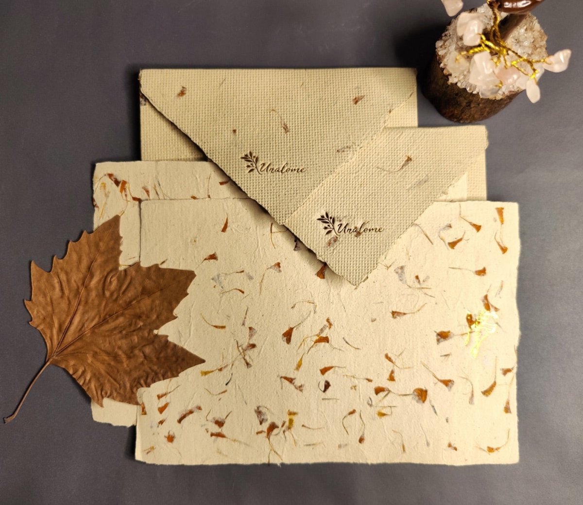 Letter Set in Dense Marigold Petal Paper – Stationery by UNALOME available on Brown Living™. . SKU: UN - LT - 01. Img 2.