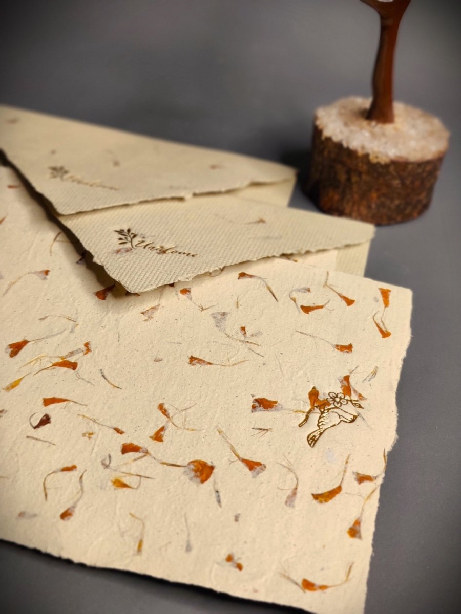 Letter Set in Dense Marigold Petal Paper – Stationery by UNALOME available on Brown Living™. . SKU: UN - LT - 01. Img 4.
