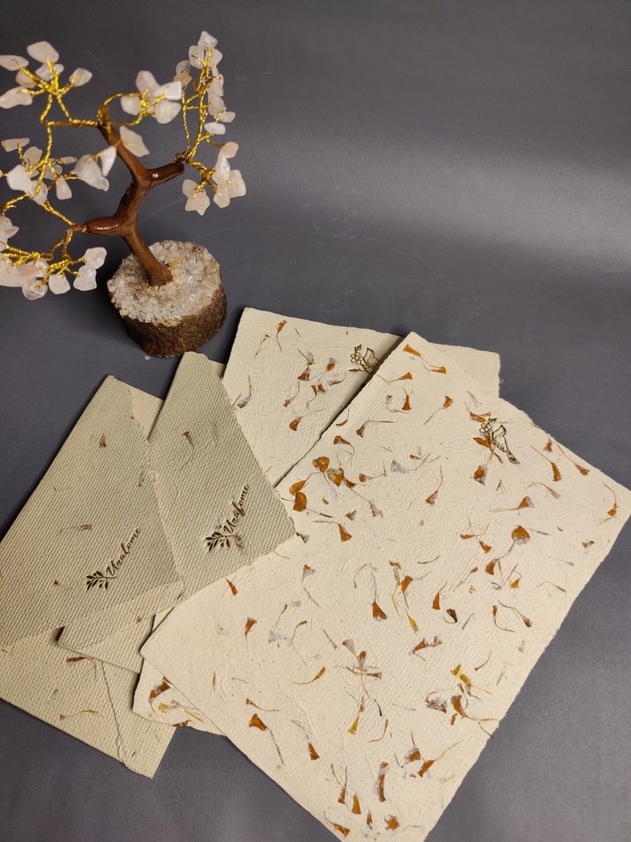 Letter Set in Dense Marigold Petal Paper – Stationery by UNALOME available on Brown Living™. . SKU: UN - LT - 01. Img 1.