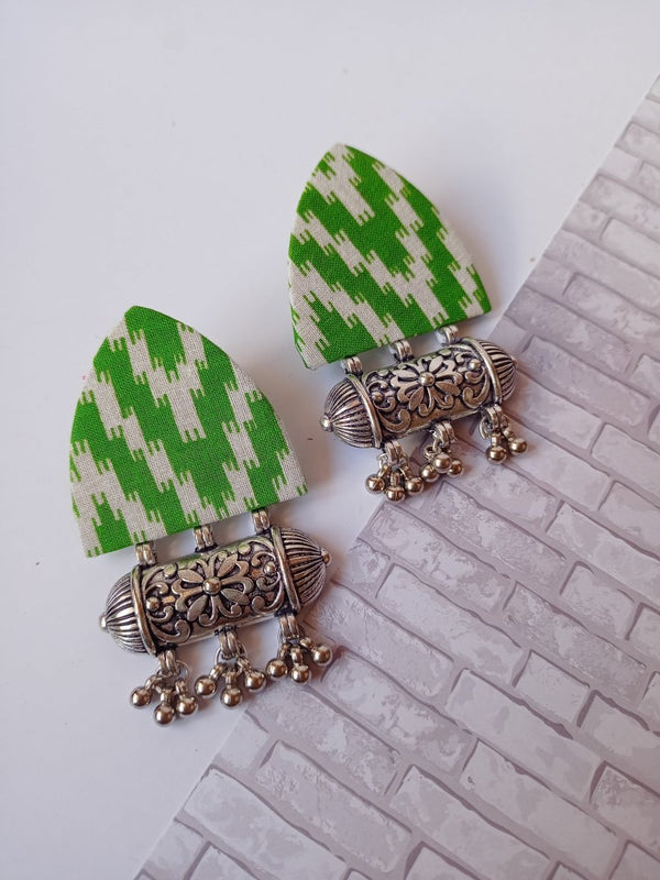 Buy Light Green Printed Fabric Ghungroo Earrings | Shop Verified Sustainable Womens earrings on Brown Living™