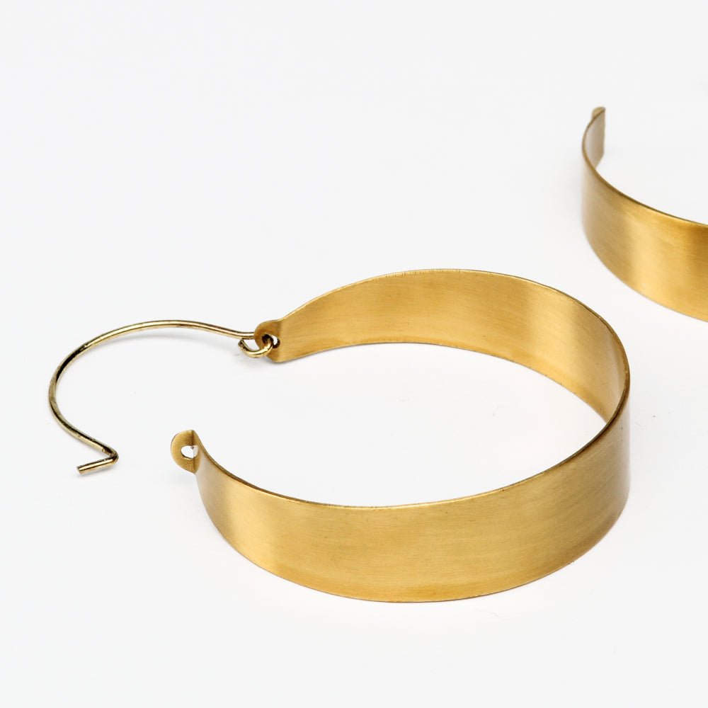 Loop Shaped Handcrafted Brass Textured Earring | Verified Sustainable by Brown Living™