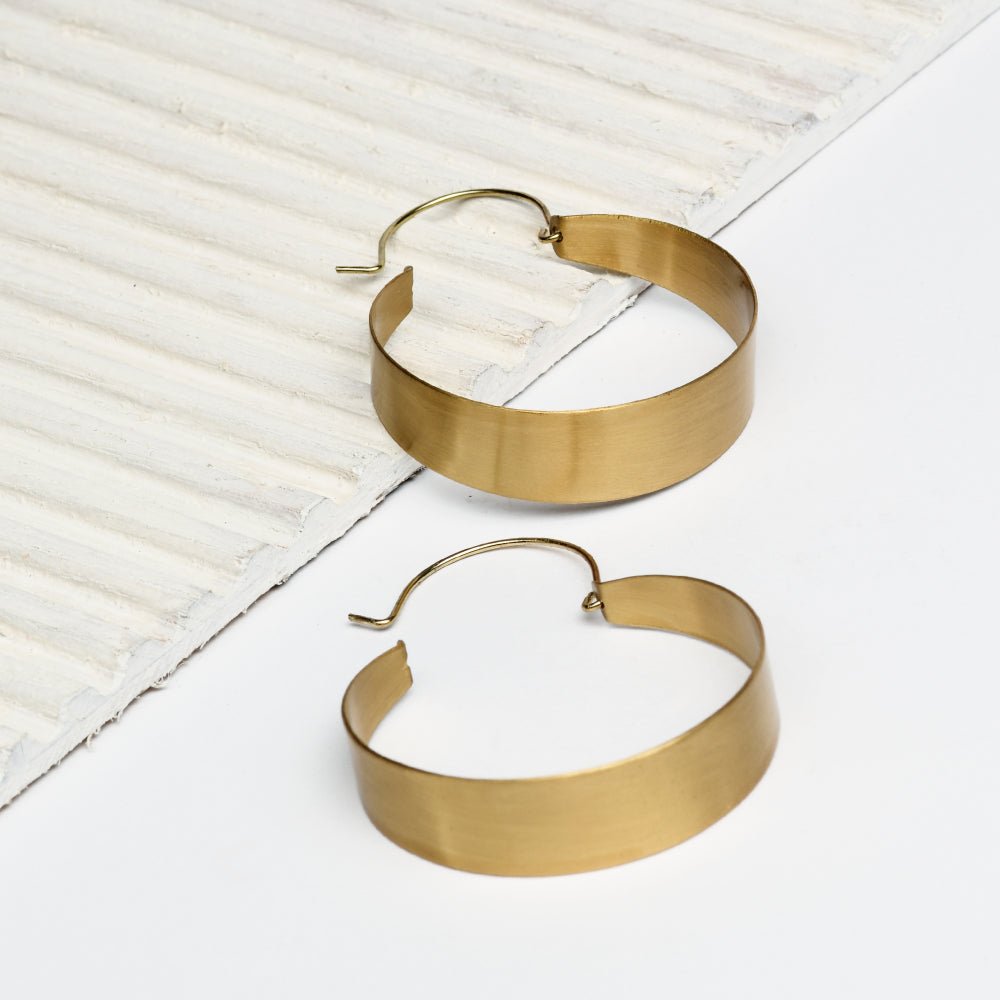 Loop Shaped Handcrafted Brass Textured Earring | Verified Sustainable by Brown Living™
