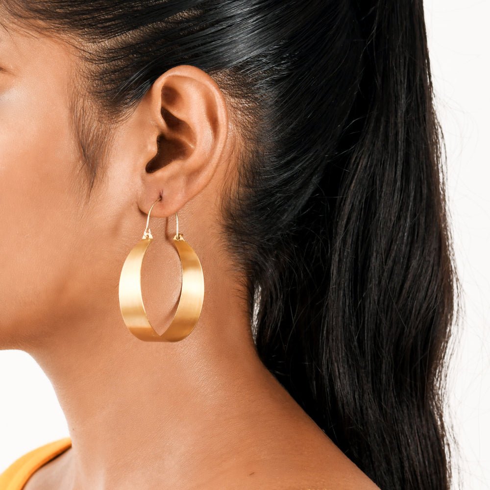 Loop Shaped Handcrafted Brass Textured Earring | Verified Sustainable by Brown Living™