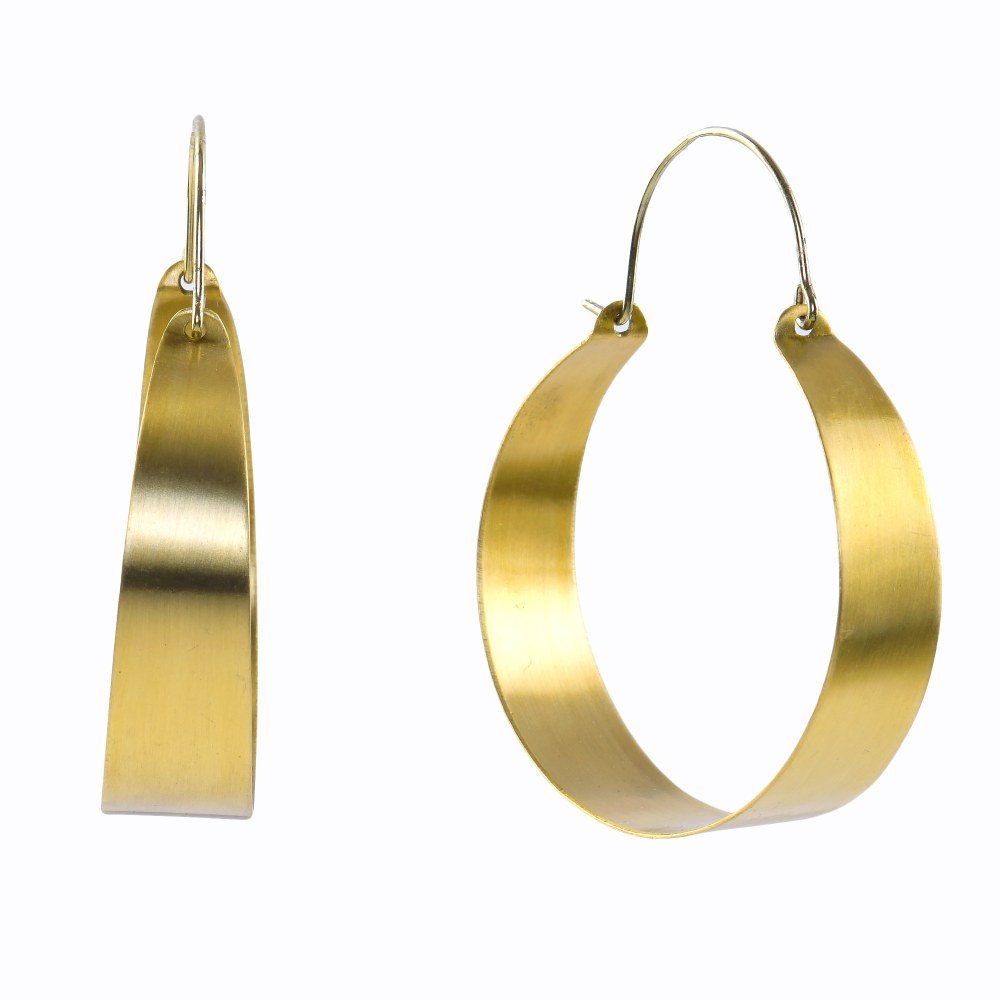 Loop Shaped Handcrafted Brass Textured Earring | Verified Sustainable by Brown Living™