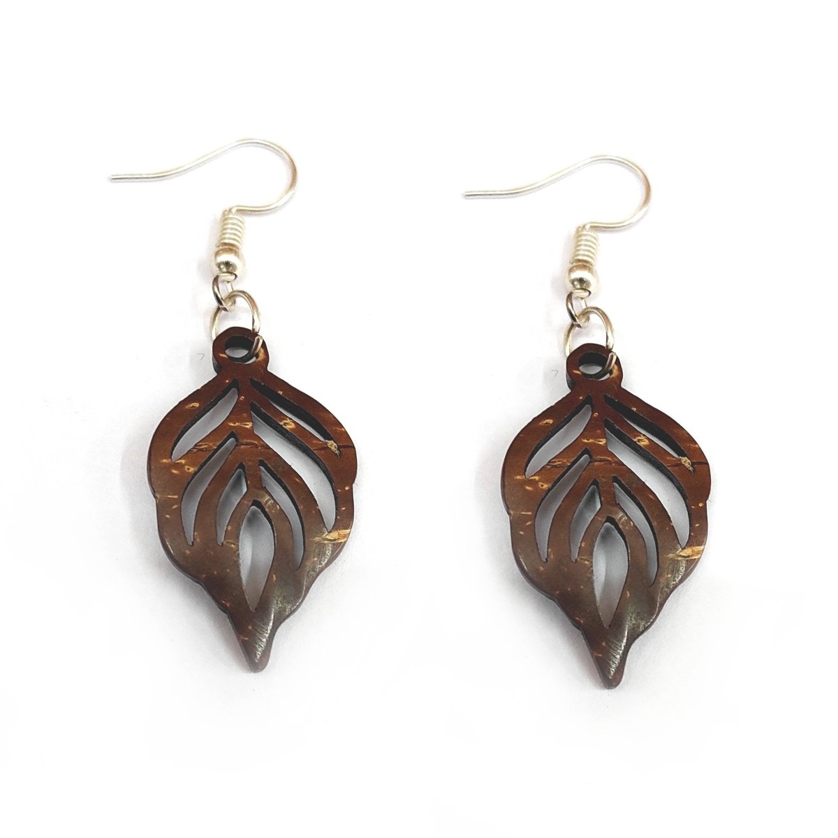 Lucky Leaf - Coconut Shell Earrings – Womens earrings on Brown Living™. SKU: 306 - 17866 - EGP03. Img 4.