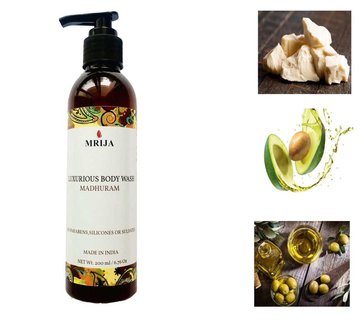 Luxurious Body Wash - Madhuram with Olive oil, Avocado oil and Cocoa Butter | 200ml | Verified Sustainable by Brown Living™