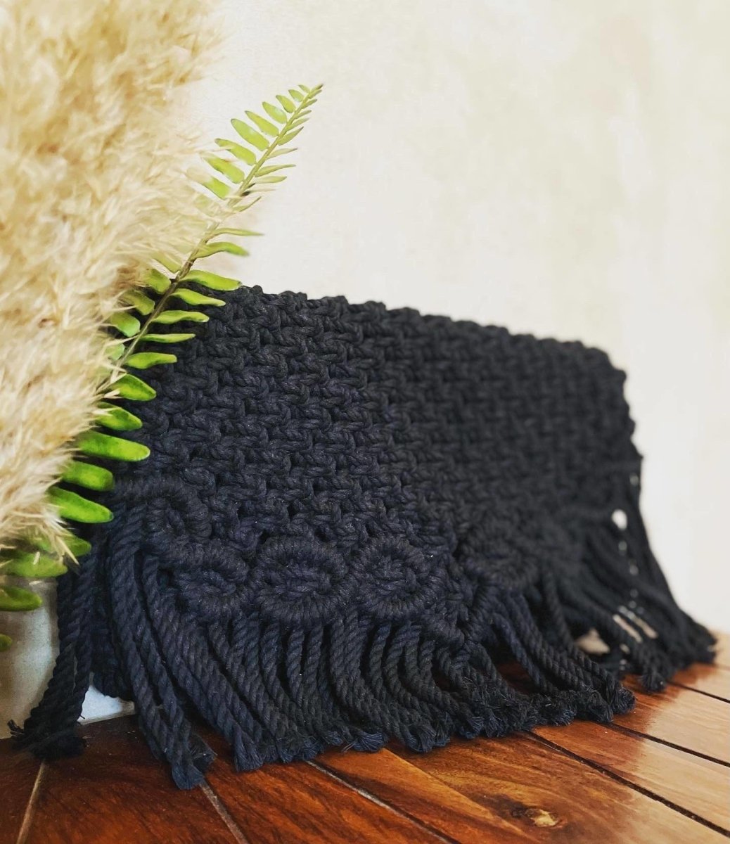 Macrame Handcrafted Sling Clutch - Bag with belt | Verified Sustainable by Brown Living™