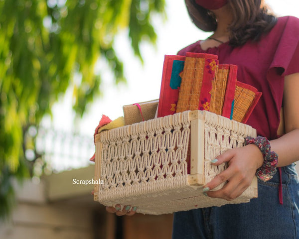 Buy Macrame Wooden Basket | 12 X 8 X 6 inch | Shop Verified Sustainable Baskets & Boxes on Brown Living™