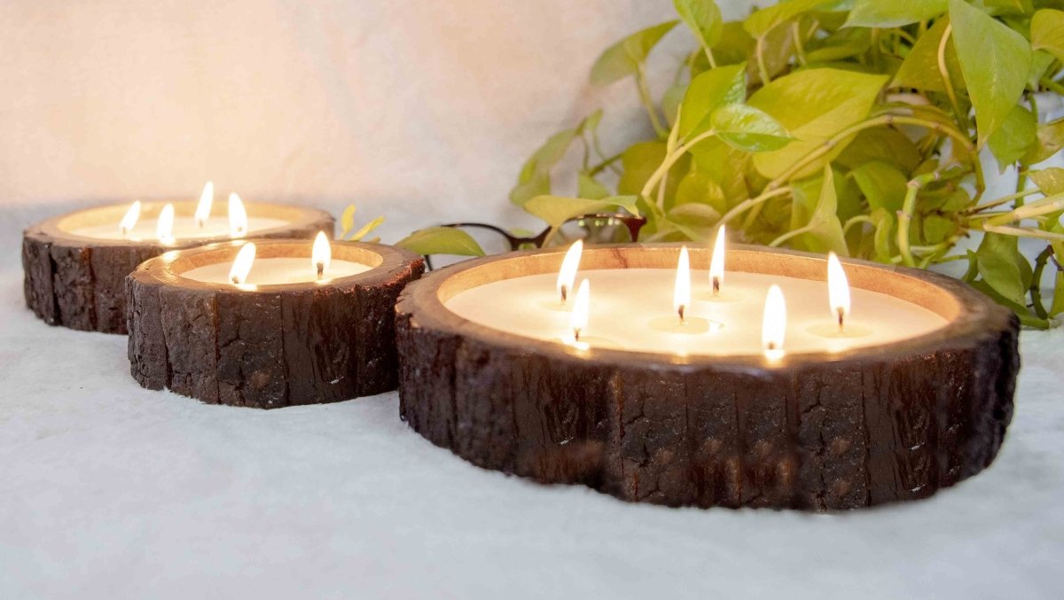 Mango wood Candles in 3 Concentric sizes – Candles & Fragrances on Brown Living™. SKU: SN 1151. Img 1.