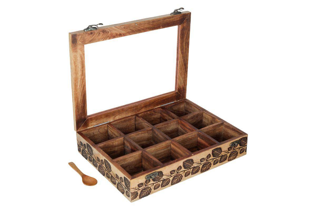 Mango Wood Table Top Masala Dabba Containers Jars (Light Black) – Kitchen Organizers on Brown Living™. SKU: 1185. Img 3.