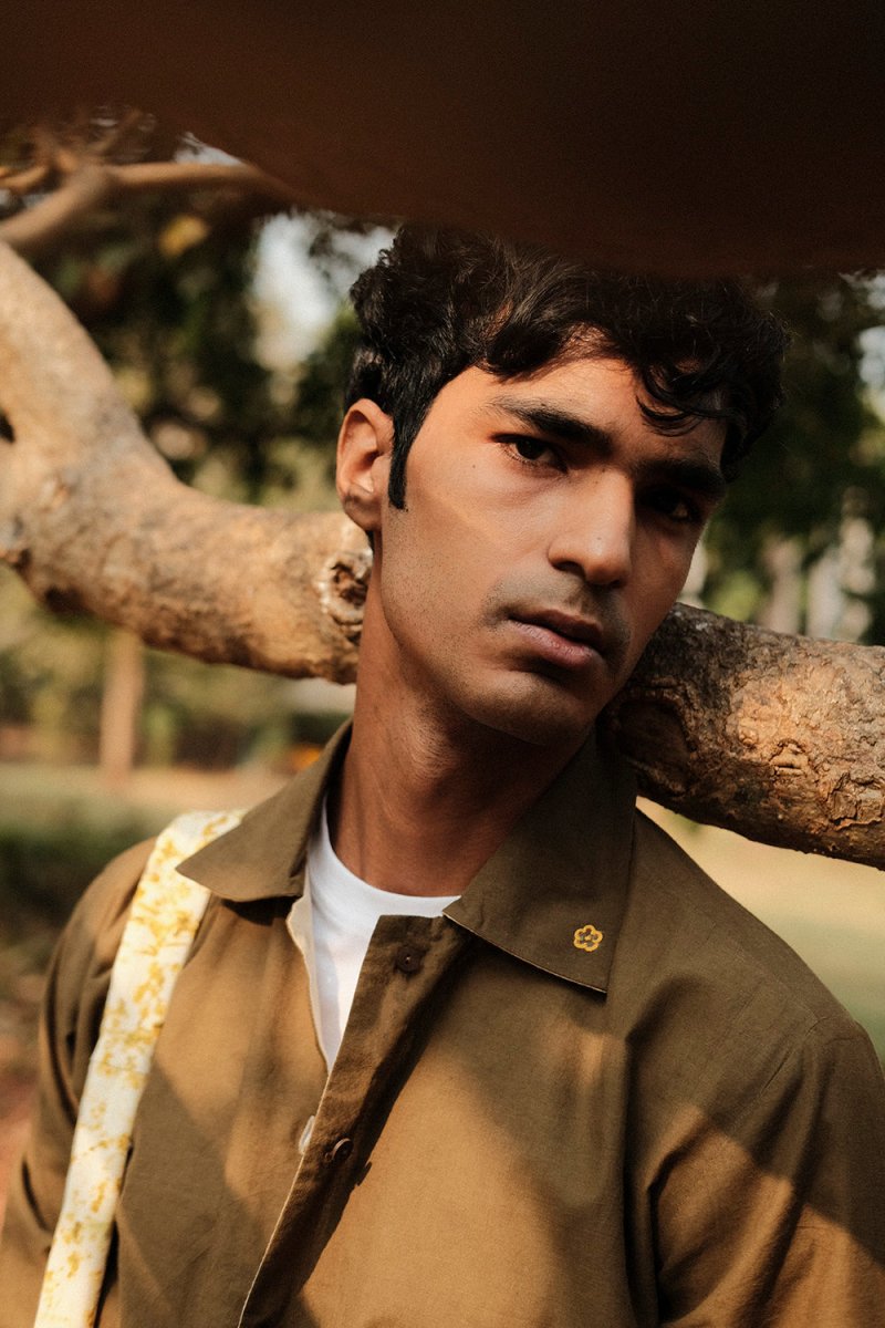 Marigold Reversible Shirt | Dyed with Marigolds – Mens Shirt on Brown Living™. SKU: sos - 13. Img 3.