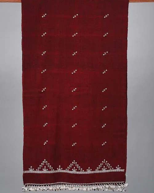 Buy Maroon Handwoven Wool Stole with Mirror Embroidery | Shop Verified Sustainable Womens Scarf on Brown Living™