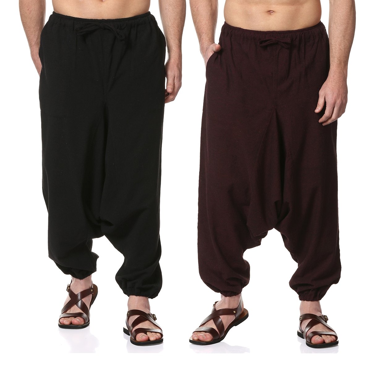 Men's Harem Pack of 2 | Black & Maroon | Fits Waist Sizes 28 to 36 Inches – Mens Pyjama on Brown Living™. SKU: AT25AT24. Img 1.