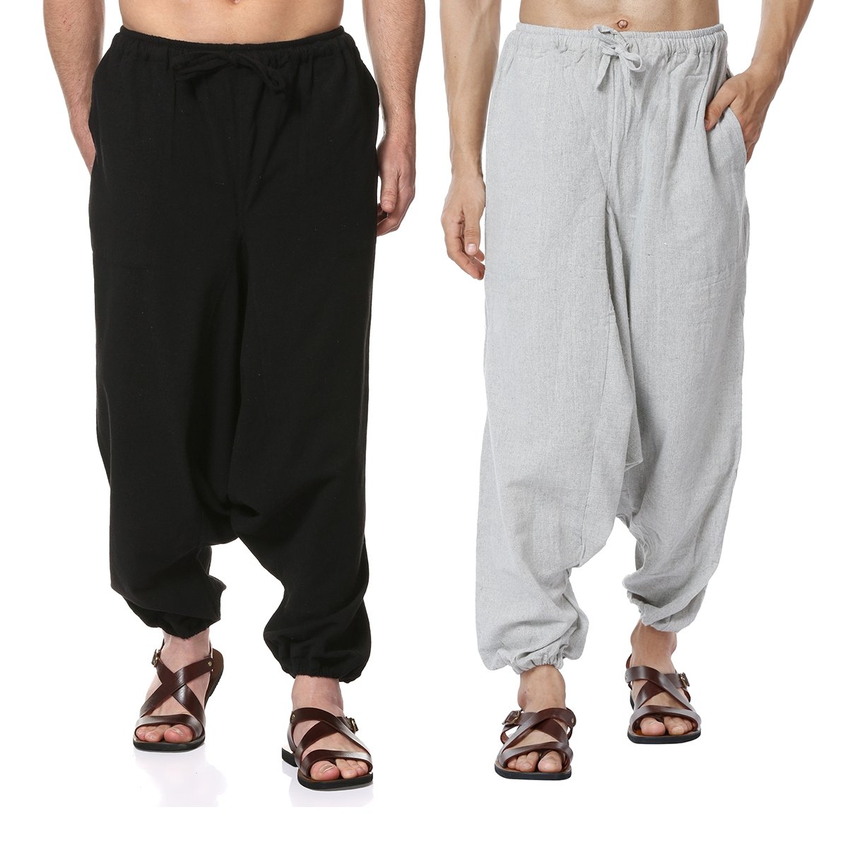 Men's Harem Pack of 2 | Black & Melange Grey | Fits Waist Sizes 28 to 36 Inches – Mens Pyjama on Brown Living™. SKU: AT25AT27. Img 1.